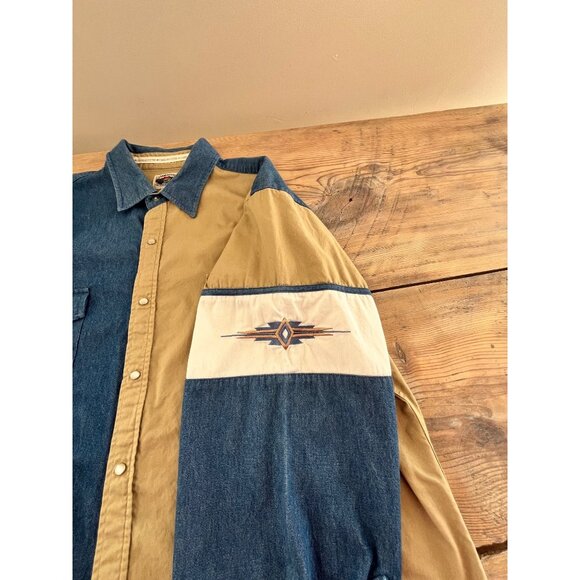 Cumberland Outfitters Western Pearl Snap Shirt Mens XL Aztec Colorblock 90s - Picture 7 of 7